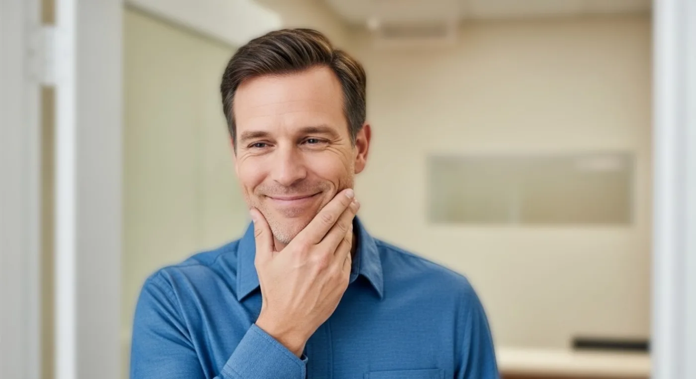 Pareja de adultos sonriendo con confianza, representando la satisfacción de los pacientes de Clínica Dental Jardines.