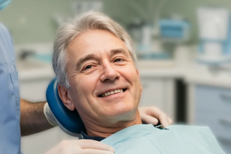 hombre adulto en consultorio dental - Resinas Dentales - Clinica Dental Jardines