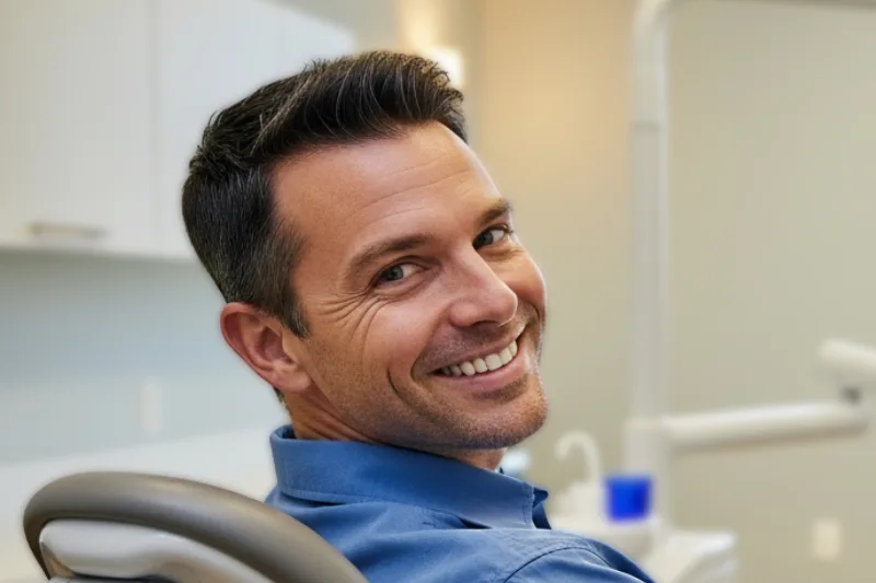 hombre sonriendo consultorio dental - Resinas Infiltrantes - Clinica Dental Jardines