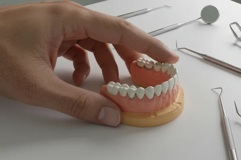 molde pequeño que ejemplifica como se ve una prótesis dental fija sobre implantes dentales