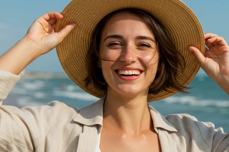 mujer-sonriendo-con-blanqueamiento-dental-profesional mujer sonriendo con blanqueamiento dental profesional - Blanqueamiento Dental - Clinica Dental Jardines